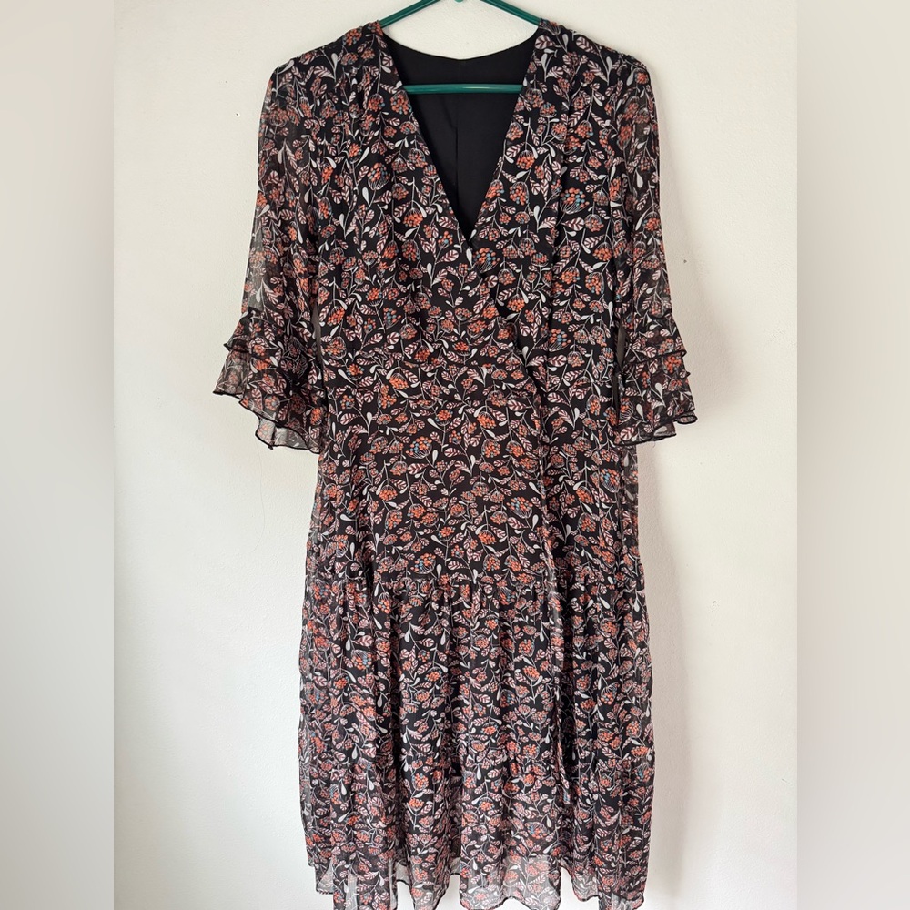 Black Floral Flutter Sleeve Dress